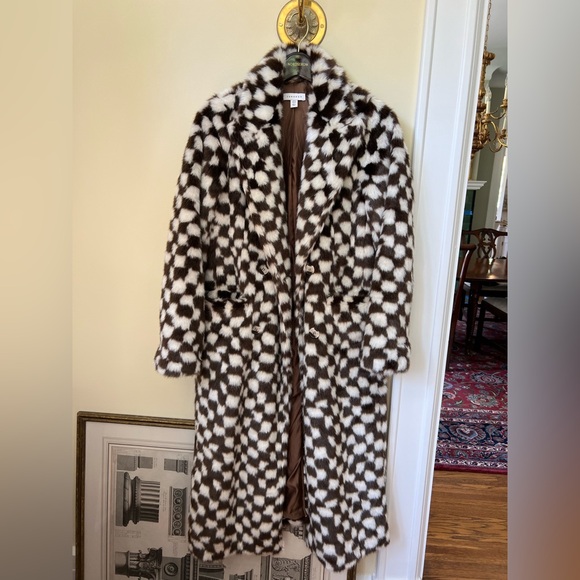 Checkered faux fur super warm Long Coat - Picture 3 of 8